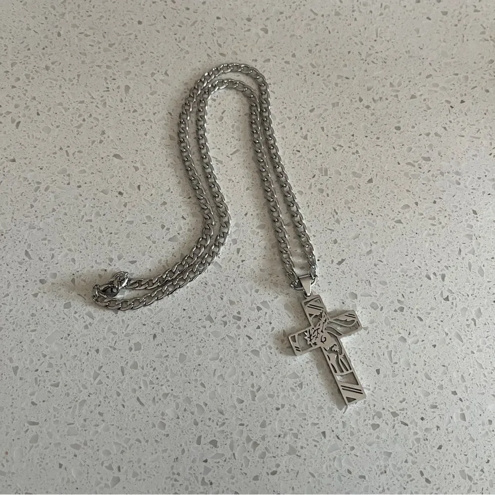 Jesus Cross‎ Necklace For Men Stainless Steel Pendant Necklace